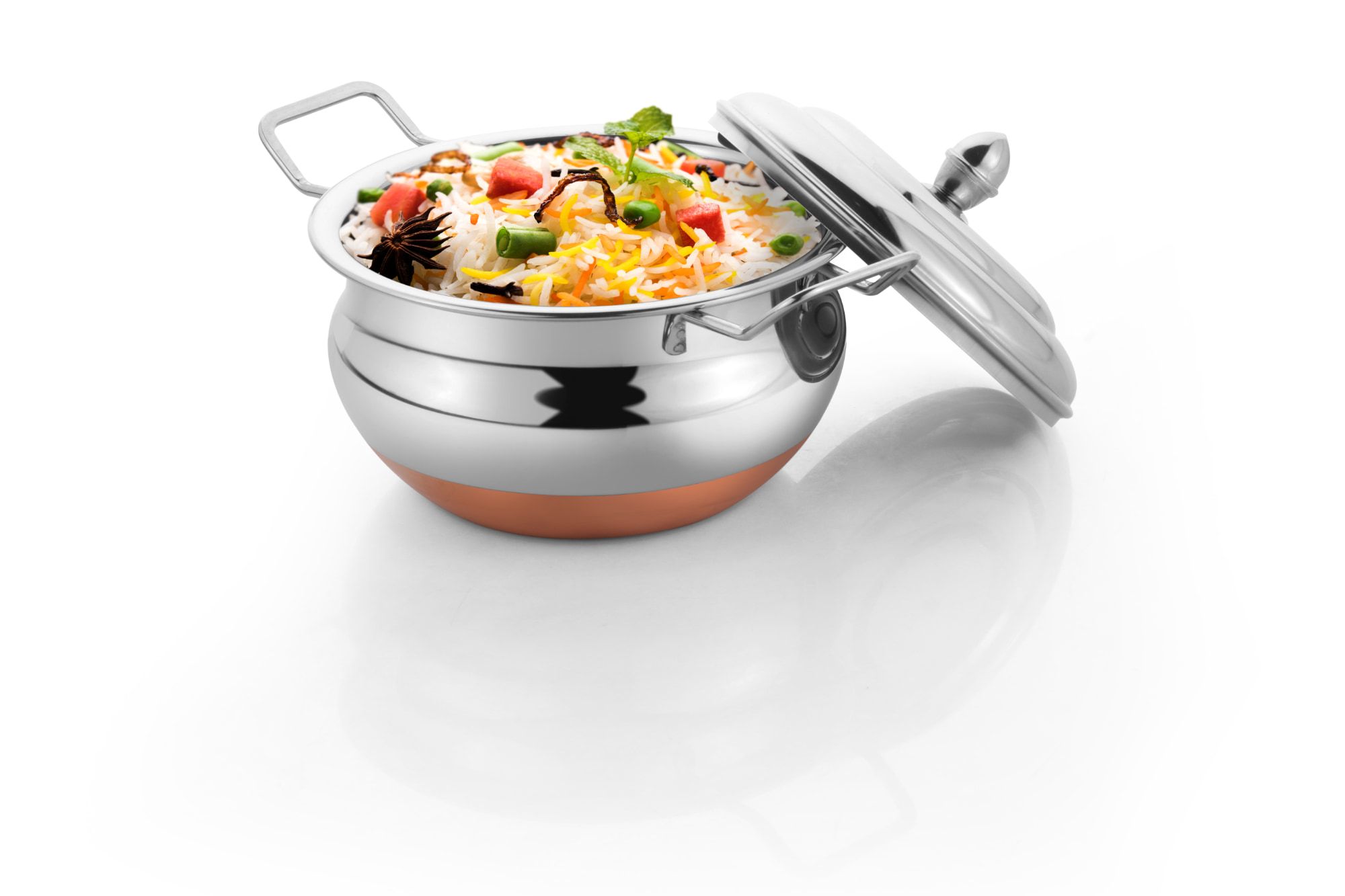 A Rajat stainless-steel handi with a copper base
