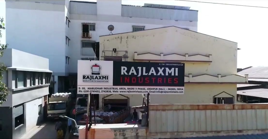The Rajlaxmi Industries signboard at E-93, Marudhar Industrial Area, Basni