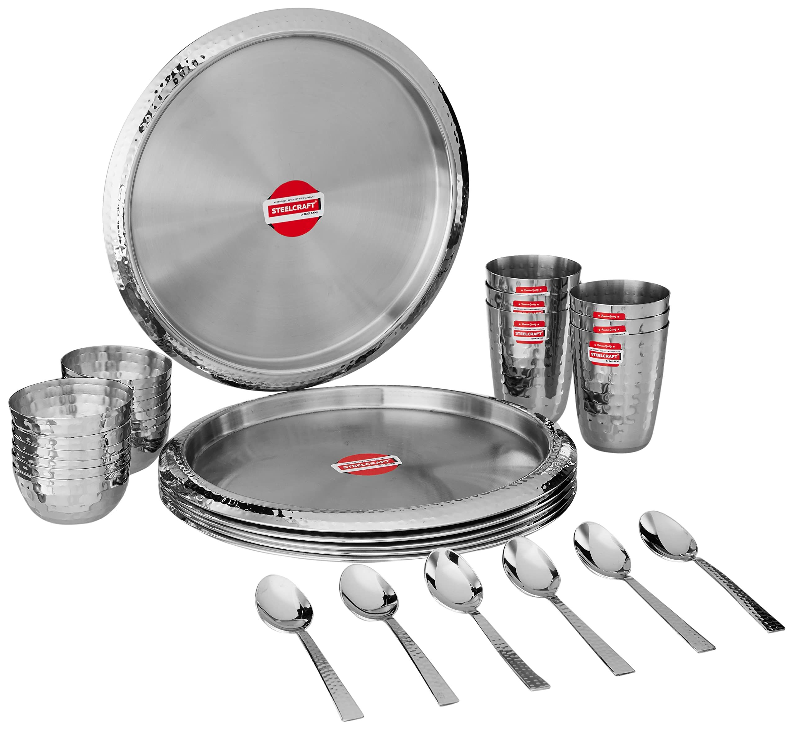 A Steelcraft Mythus dinner set with a hammered finish